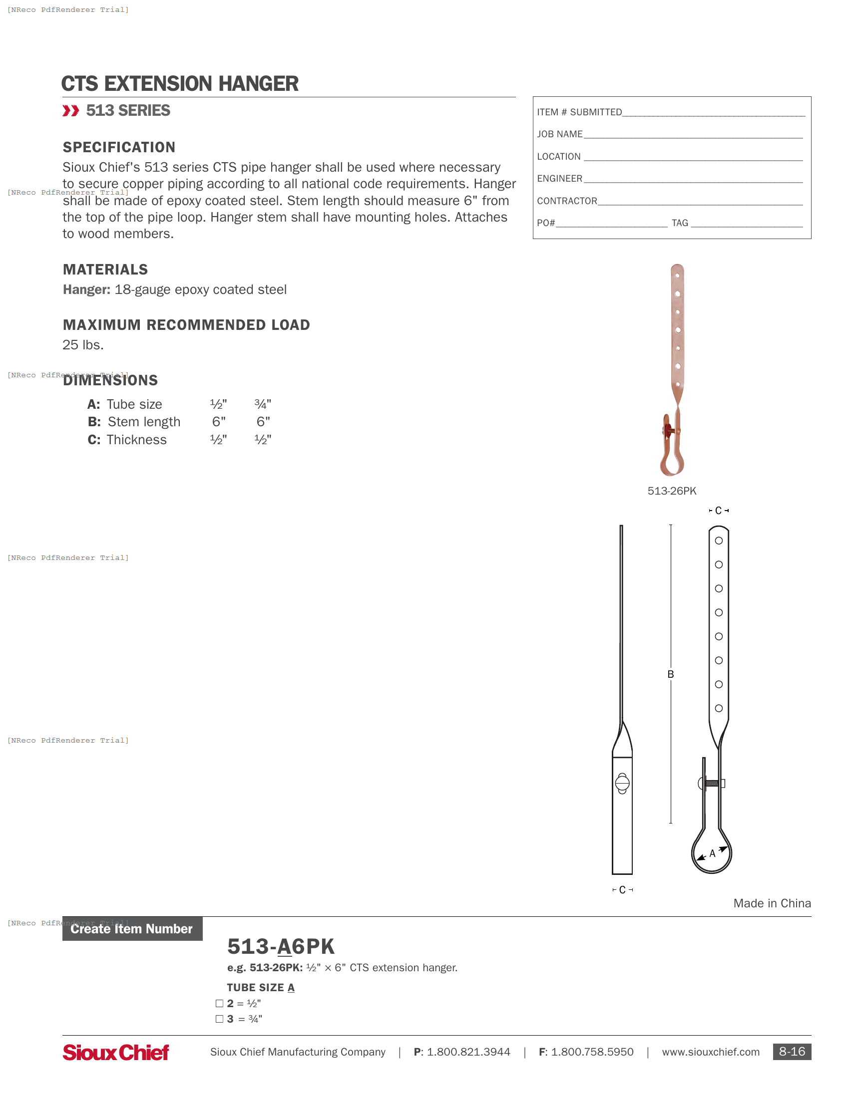 513  SERIES - NATICK HANGER - SPEC SHEET.PDF Specification Document